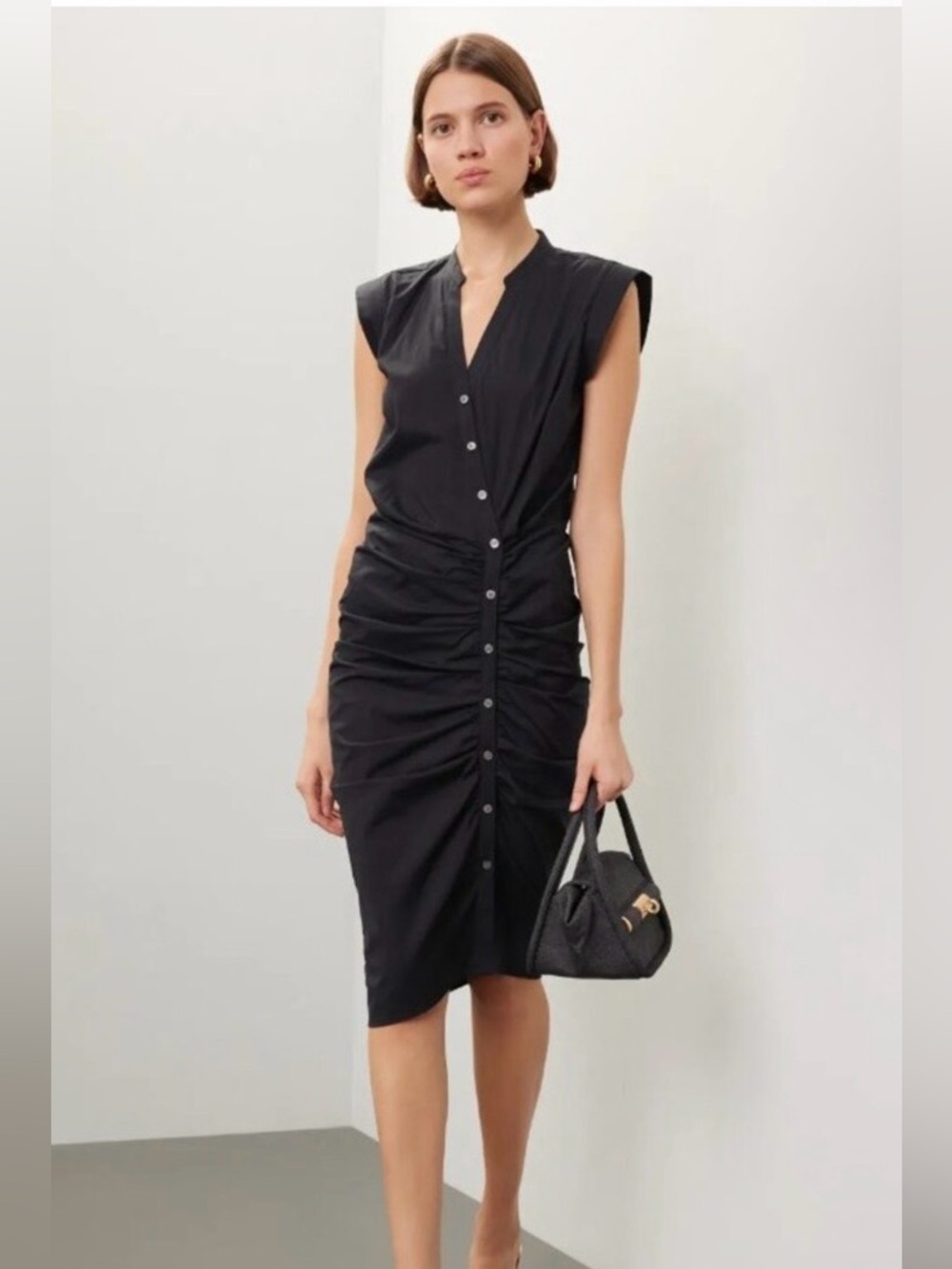 NWOT Veronica Beard Ruched Black Shirt Dress Size 0,2 & 4.